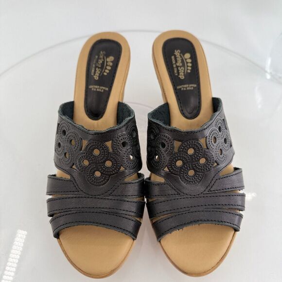 Spring Step Womens Topaz Sandal Women's Size 39 8 Black Leather Lasercut Slide - Picture 5 of 13